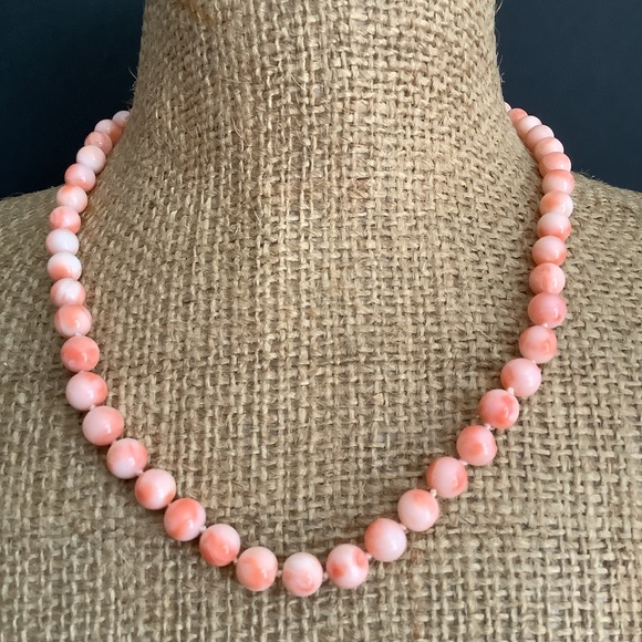 Vintage 14KT gold genuine Angel skin coral beaded necklace.